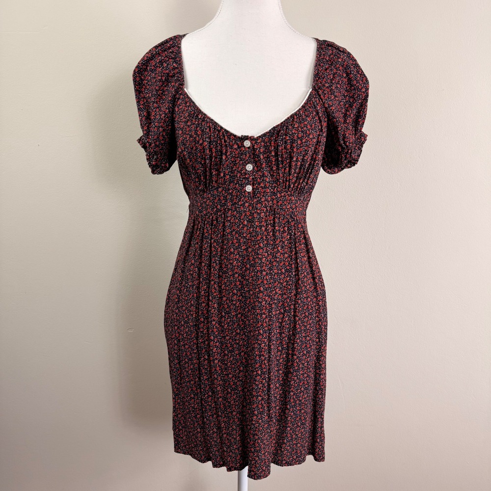 Brandy Melville Red Floral Milkmaid Mini Dress Short Sleeve Back Tie Italy Med.